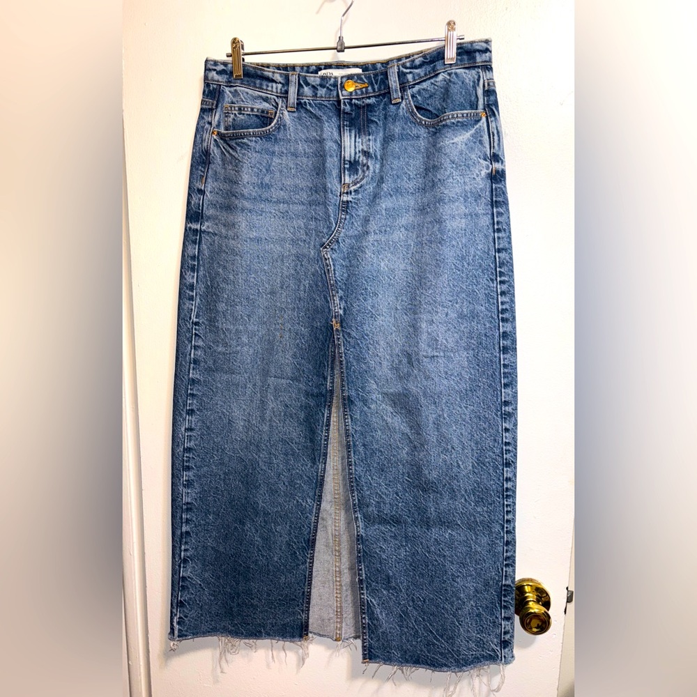 Zara Blue Denim Maxi Skirt with Front Slit